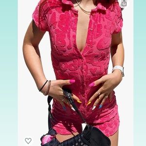 hot pink romper button up